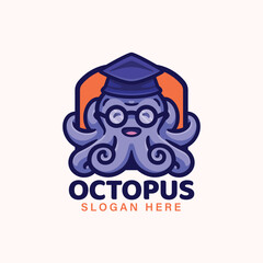 Octopus with educational logo mascot cartoon character vector illustration