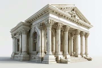 Classic Bank Facade Illustration, on an Isolated White Background, Generative AI
