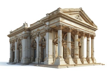 Obraz premium Classic Bank Facade Illustration, on an Isolated White Background, Generative AI