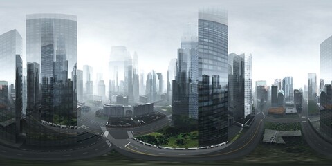 Panorama of the city. Environment map. HDRI map. equidistant projection. Spherical panorama.
3D rendering