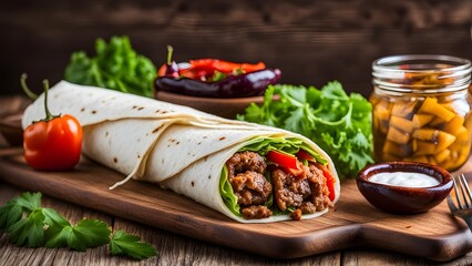 Savor the rich flavors of Turkish and Arabic traditions with Ramadan Adana kebab roll wrap, served...