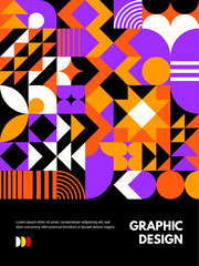 Modern abstract poster with geometric pattern. Vector vertical background, featuring dynamic bold shapes and vibrant hues. contemporary fusion of form and color, visually compelling and stylish design - 722769453