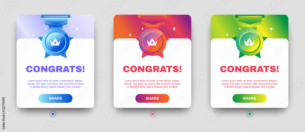 Aufkleber congratulations pop up ui kit design for web and mobile app. banner design template. vector