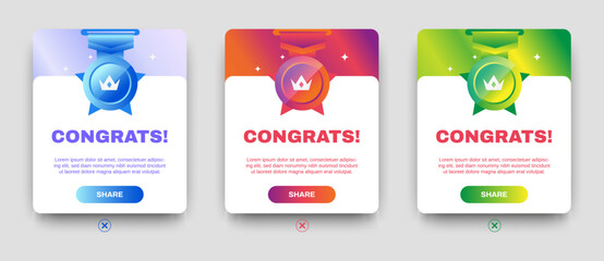 Congratulations pop up UI kit design for web and mobile app. banner design template. vector