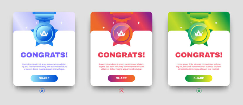 Congratulations pop up UI kit design for web and mobile app. banner design template. vector