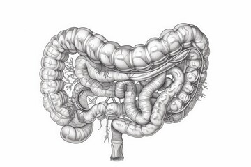 Detailed Human Intestines Illustration, Outline Drawings isolated on white - obrazy, fototapety, plakaty