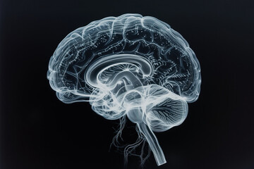 Photogram of a light-color human brain. Background image. Created with Generative AI technology