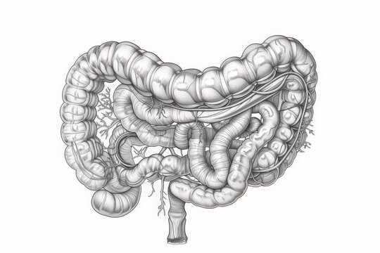 recommend clip art: Detailed Human Intestines Illustration, Outline Drawings isolated on white