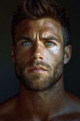 Fototapeta premium portrait d'un jeune homme mannequin sur fond sombre