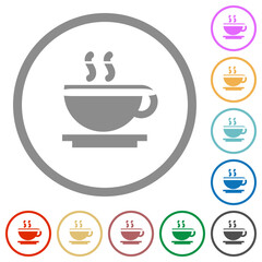 Cup of coffee flat icons with outlines