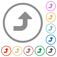 Right top side turn arrow solid flat icons with outlines