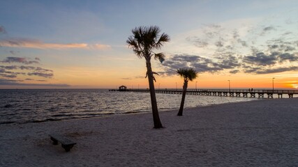 Biloxi, Mississippi waterfront at sunset