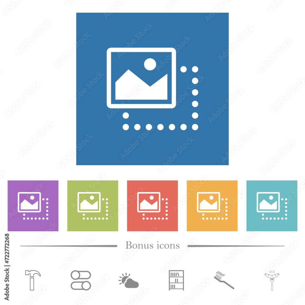Poster drag image to top left flat white icons in square backgrounds