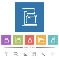 Coffeemaker outline flat white icons in square backgrounds