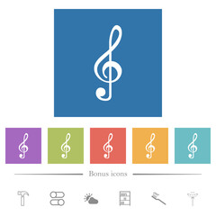 violin key flat white icons in square backgrounds