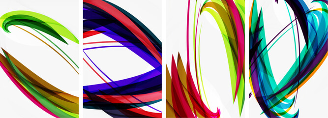 Colorful wave lines poster set for wallpaper, business card, cover, poster, banner, brochure, header, website