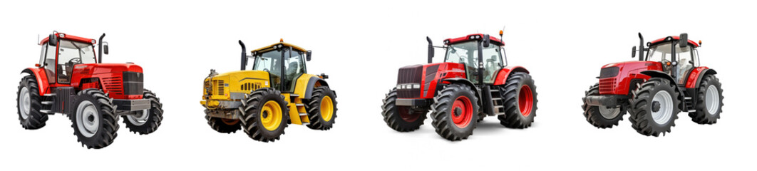 Collection of big agricultural tractor isolated on transparency background PNG