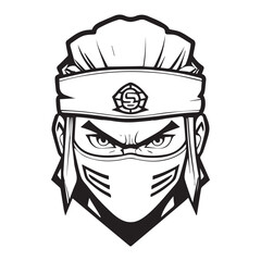 2d black outline vector hand drawn art style minimalism black and white head of ninja