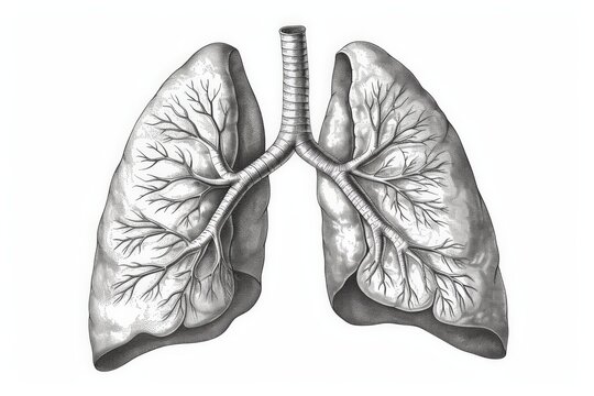 Detailed Human Lungs Illustration, outline drawings on white