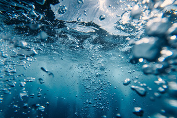 Extreme close-up of underwater splash with bubbles, use a high shutter speed to freeze the moment of beauty...