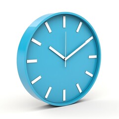3D render blue round clock on white studio background