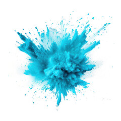 Bright cyan blue holi paint color powder festival explosion burst isolated on transparency...