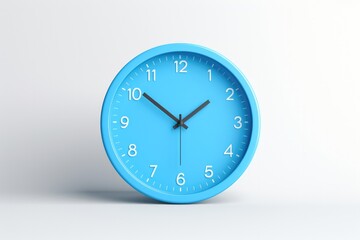 3D render blue round clock on white studio background
