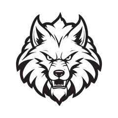 2d black outline vector hand drawn art style minimalism black and white mascot head of werewolf