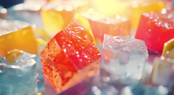 ice cubes and fruit background
