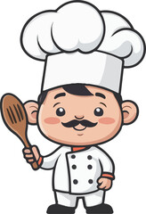 cute chef with mushtache cartoon character vector illustration