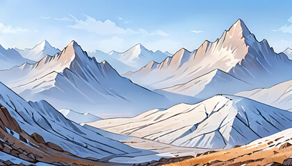Snowy Mountain Range Hand Drawn Background