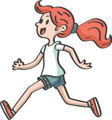 girl running on the road cartoon character vector illustration