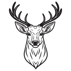 2d black outline vector hand drawn art style minimalism black and white animal head of deer