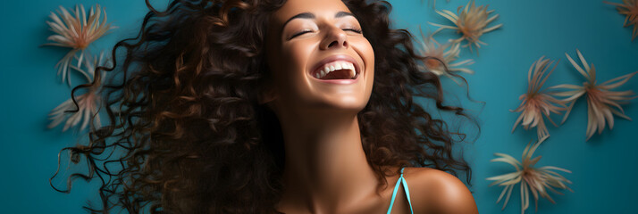 Portrait of Beautiful Smiling Woman with Exotic Skin and Curly Hair