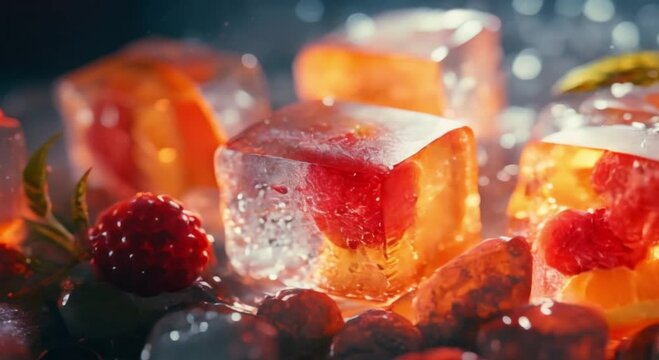 ice cubes and fruit background