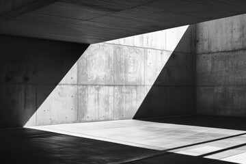 An modern and empty room with sunlight and shadows on a abstract concrete wall, minimalist style...