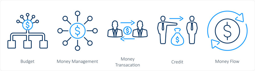 A set of 5 accounting icons as budget, money management, money transaction