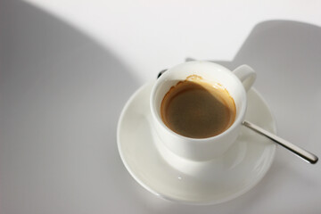 Freshly Brewed Espresso Coffee on White Background.