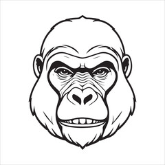 2d black outline vector hand drawn art style minimalism black and white head of gorilla