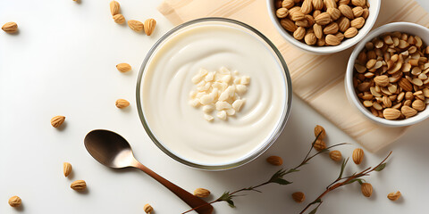 yogurt with nuts in glass - Powered by Adobe