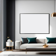 Frame mockup, ISO A paper size. Living room wall poster mockup. office room poster mockup. Interior mockup with house background. Modern interior design. like 3D render mockup image, banner mockup