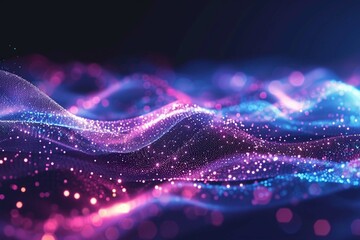 Wave of bright particles. Sound and music visualization. Abstract digital background