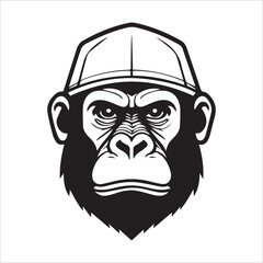 2d black outline vector hand drawn art style minimalism black and white head of gorilla