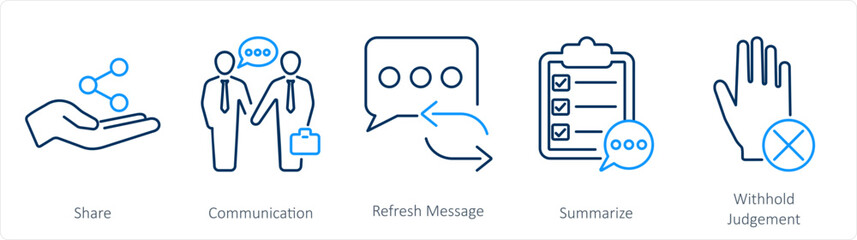 A set of 5 Active Listening icons as share, communication, refresh message