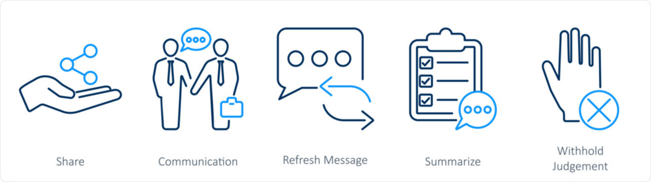 A set of 5 Active Listening icons as share, communication, refresh message