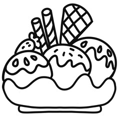 Ice cream outline illustration set and   hand drawn cartoon.