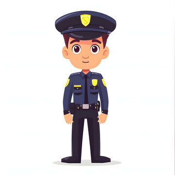 Police officer in uniform isolated on white background, cartoon style, png
