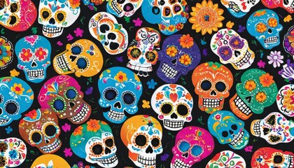 seamless pattern skull with flowers