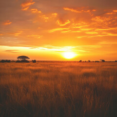 Obraz premium Expansive Savanna: Grasslands Rippling in Hues of Gold