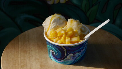 Tropical ice cream and pineapple dessert 